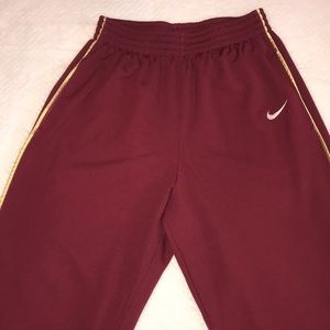Nike Wide Leg Basketball Warm Up Pants Garnet Gold & White Detailing Size Medium